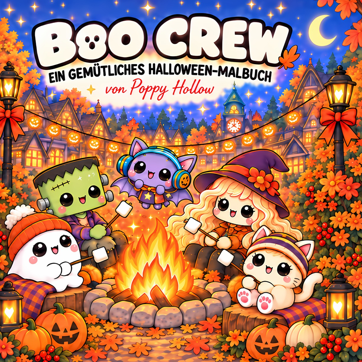 Boo Crew – Ein gemütliches Halloween-Malbuch von Poppy Hollow: die fünf Freunde am Lagerfeuer